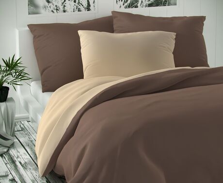 Kvalitex Saténové francouzské prodloužené povlečení LUXURY COLLECTION 1+2, 240x220, 70x90cm tmavě hnědé / béžové